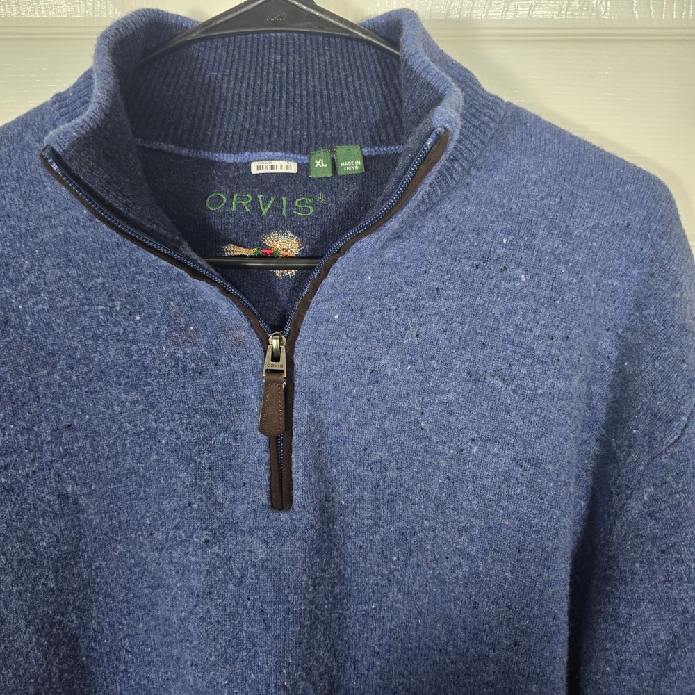 Orvis Men's 100% Wool Blue Donegal Fleck Quarter Zip Sweater XL Fits Large